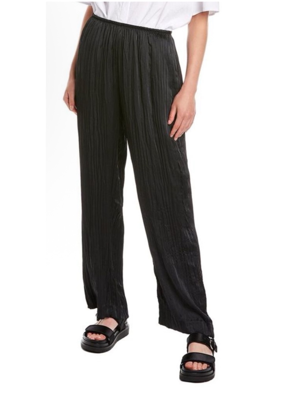 VINCE Women’s Size S Black Satin Crushed Pull-On Pant Elasticized Waist - Picture 1 of 15